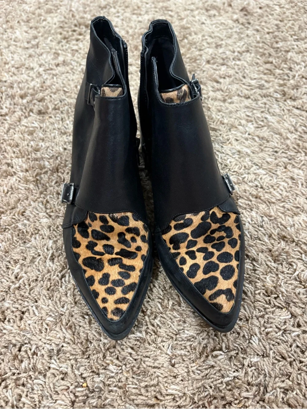 Circus by Sam Edelman Leather Reese  Black Animal Print Booties